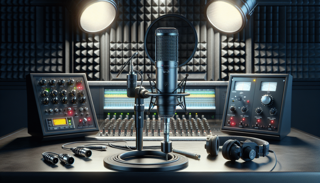Professional microphone testing setup with audio equipment