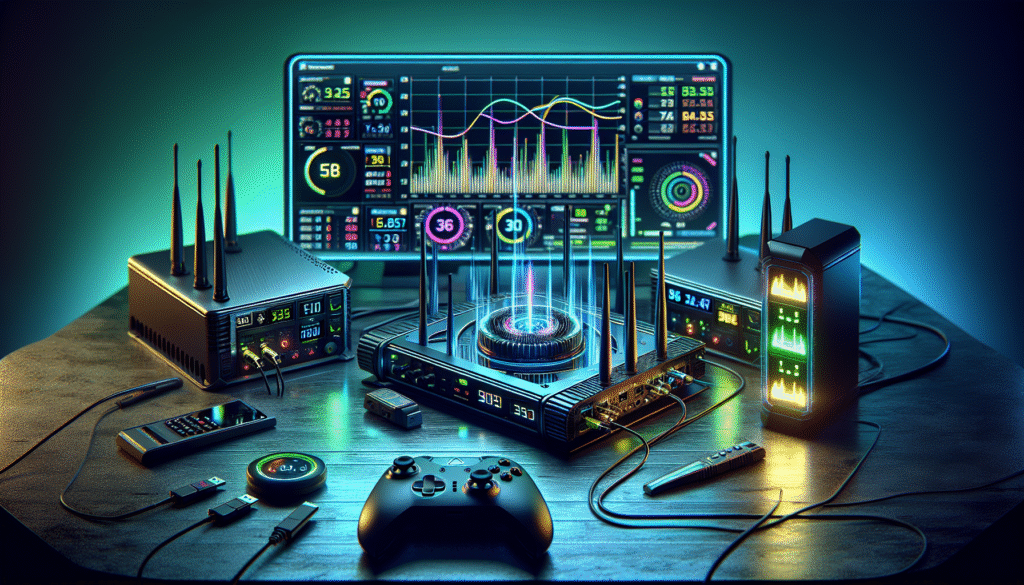 Latency testing equipment measuring wireless gaming performance
